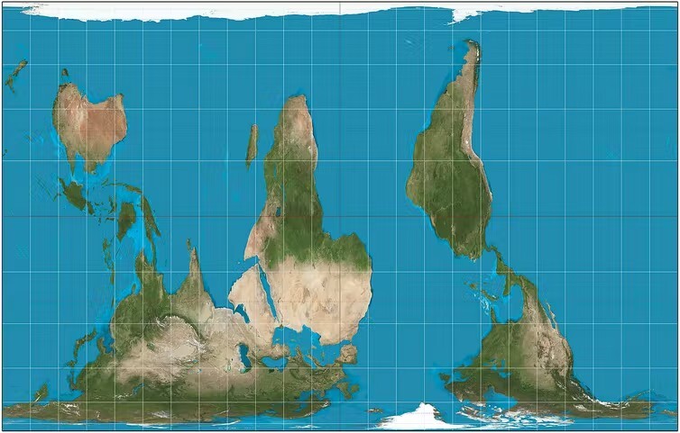 Mapa Mundi Projeção South-up Peters