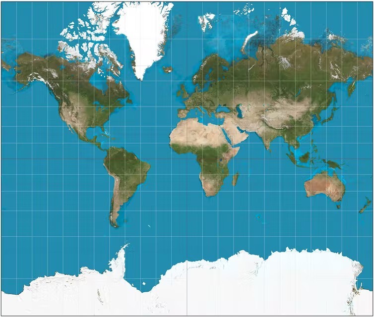 Mapa Mundi projeção de Mercator mostra a Groenlândia