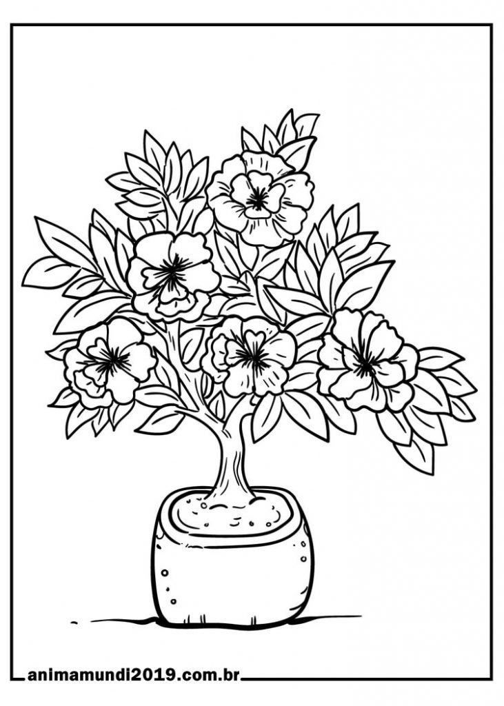Desenho de uma planta no vaso para colorir